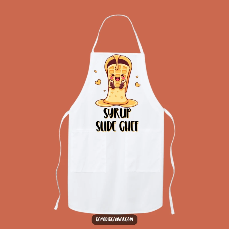 Funny Cheerful Waffle Syrup Slide Apron: Cook with Sweet Joy