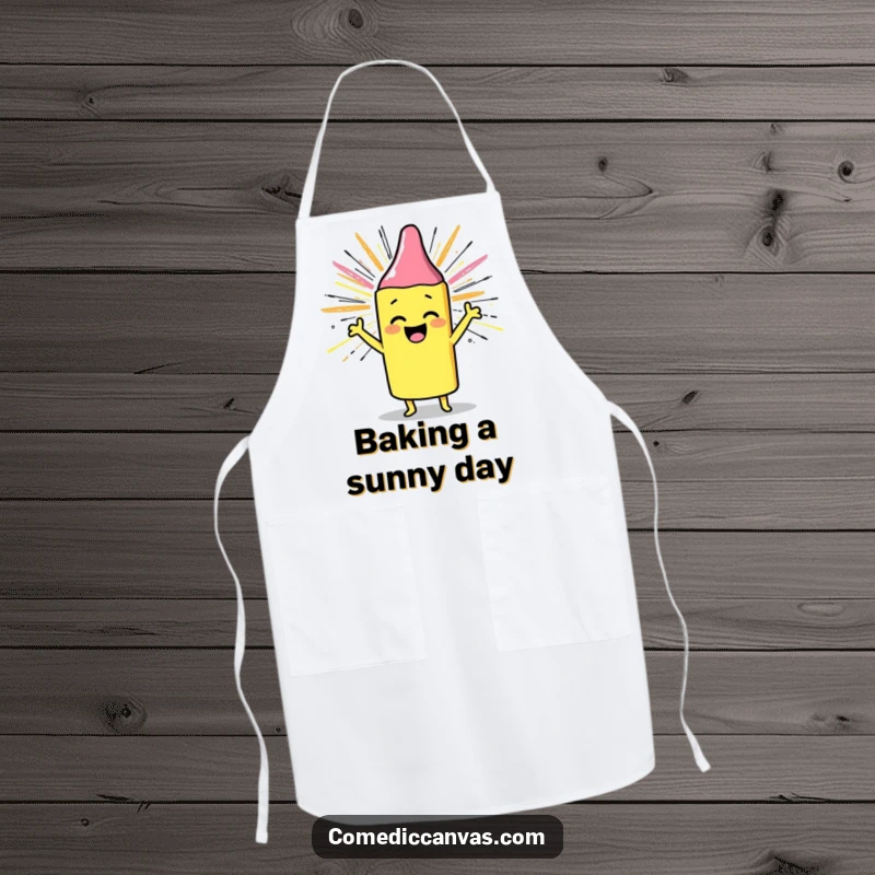 Funny apron with a cheerful crayon drawing a sunburst, perfect for protecting clothes while cooking, a funny gift.