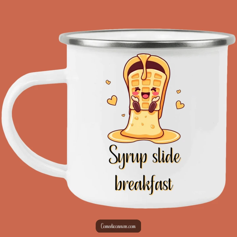 Funny Cheerful Waffle Syrup Slide Camp Mug: Sweet Adventure Fuel