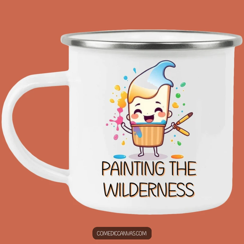 Funny Paint Splatter Camp Mug - Cheerful Brush Character Outdoor Art