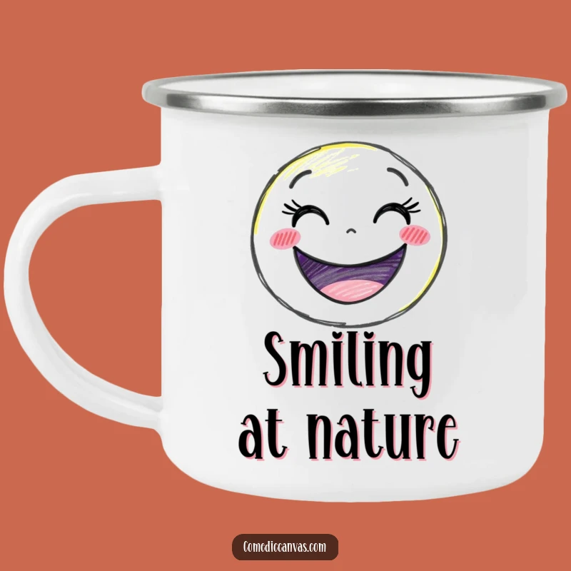 Funny Smiley Crayon Camp Mug - Delighted Character Outdoor Art