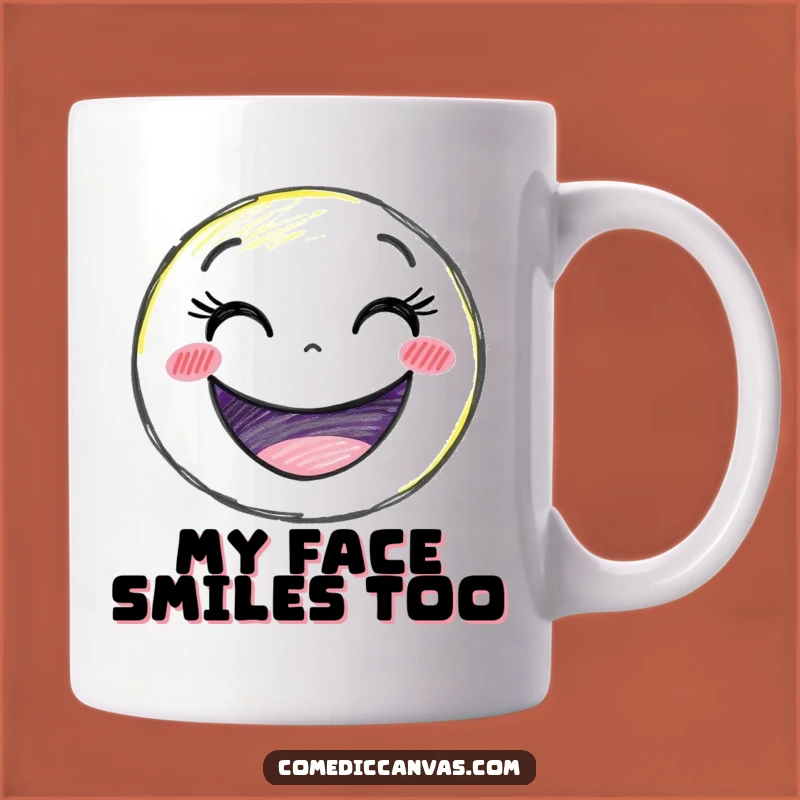 Funny Smiley Face Crayon Mug - Delighted Character Art Gift