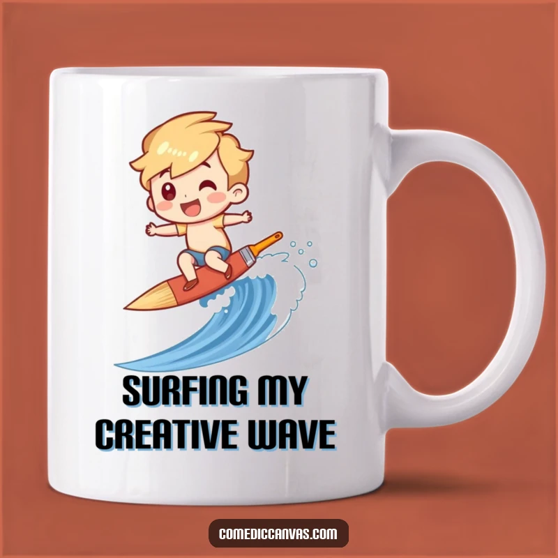 Funny Paintbrush Surfer Mug - Hilarious Artist Gift for Creative Wave Riders