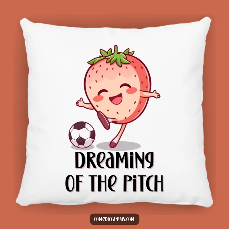 Funny Strawberry Soccer Kick Pillow Cozy Comfort with a Grin