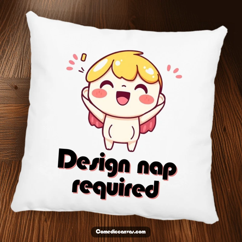Funny pillow featuring a cheerful art paper character happily accepting a colorful design, perfect for adding comfort and creative cheer.