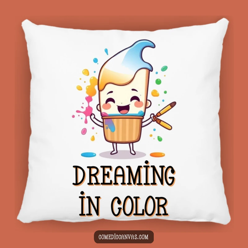 Funny Art Splatter Pillow - Cheerful Brush Character Comfort