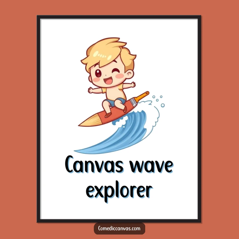 Funny Paintbrush Surfer Digital Art - Hilarious Print for Creative Spaces