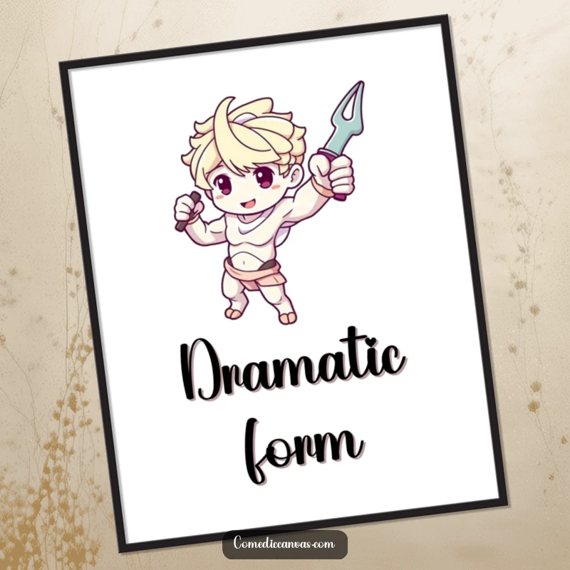 Funny digital art print of a cute sculpture arm character dramatically posing with a tool, for decor.