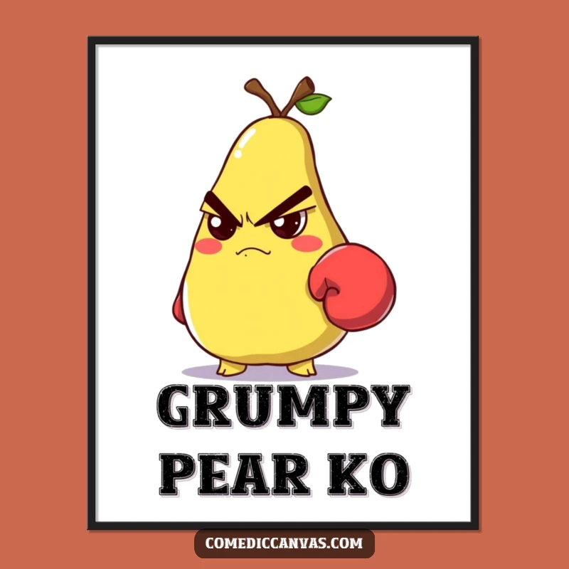 Funny Grumpy Pear Boxer Digital Art: Fierce Wall Decor for Tough Vibes