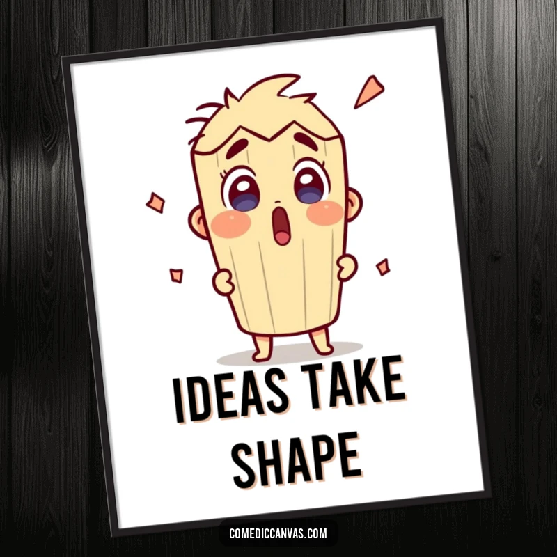 Funny surprised pencil character vibrantly sketching, available as a digital art print for instant humorous wall decor.