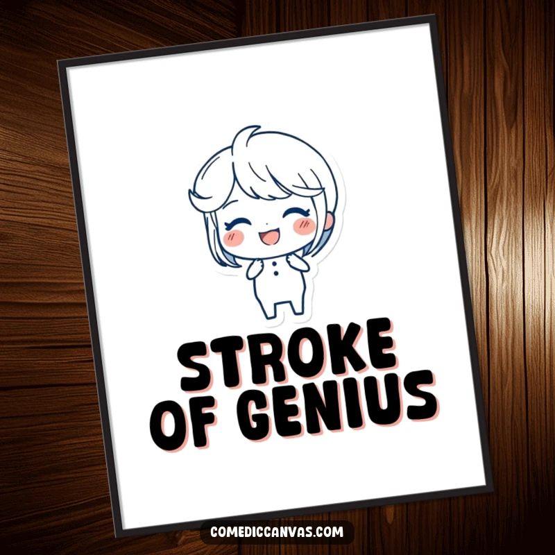 Funny Ink Pen Digital Art Print of a joyful character creating elegant, flowing strokes, embodying artistic grace and movement.