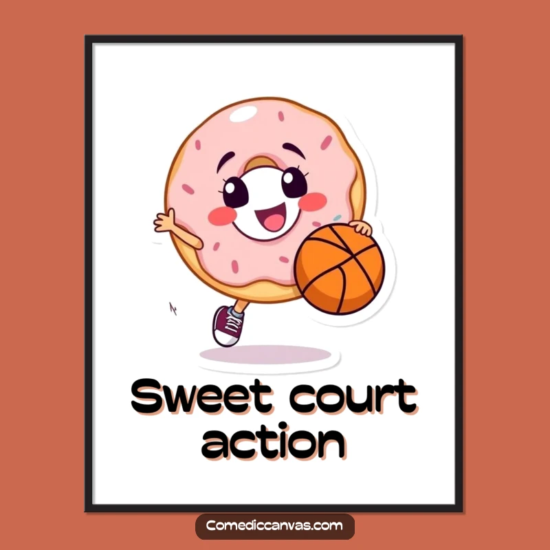 Funny Donut Dribbling Digital Art, Instant Sporty and Sweet Decor