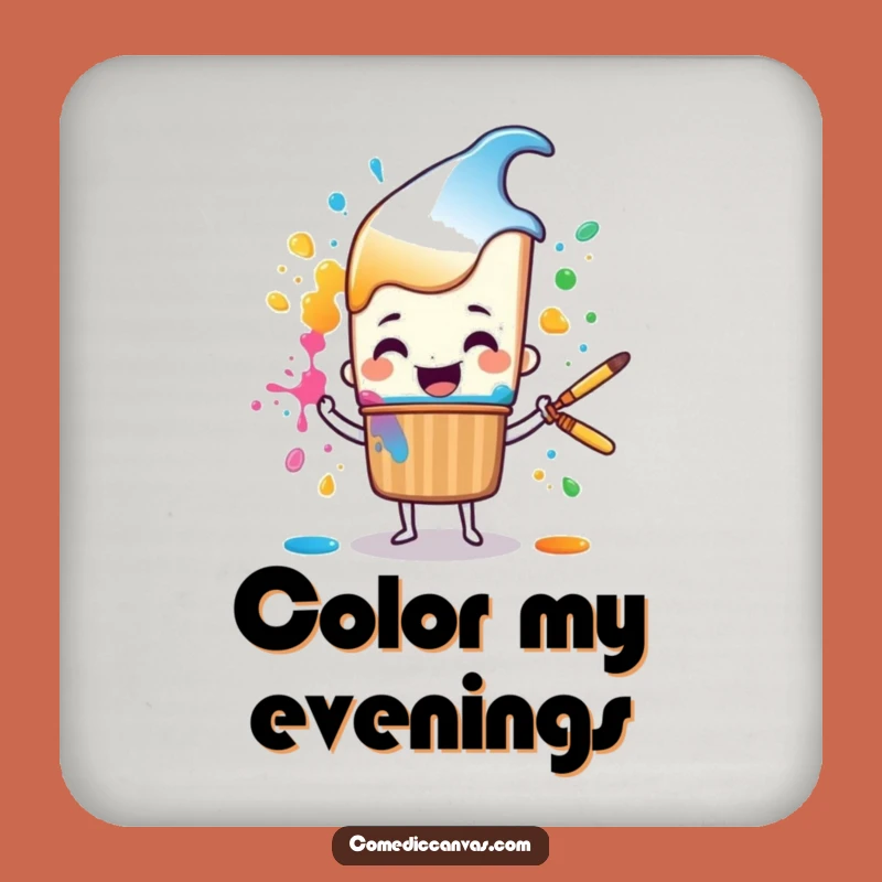 Funny Paint Splatter Coaster - Cheerful Brush Character Surface Protection