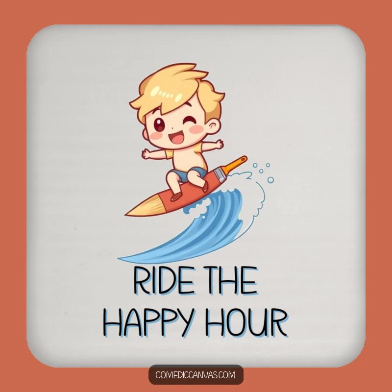 Funny Paintbrush Surfer Coaster - Hilarious Table Protection for Artists