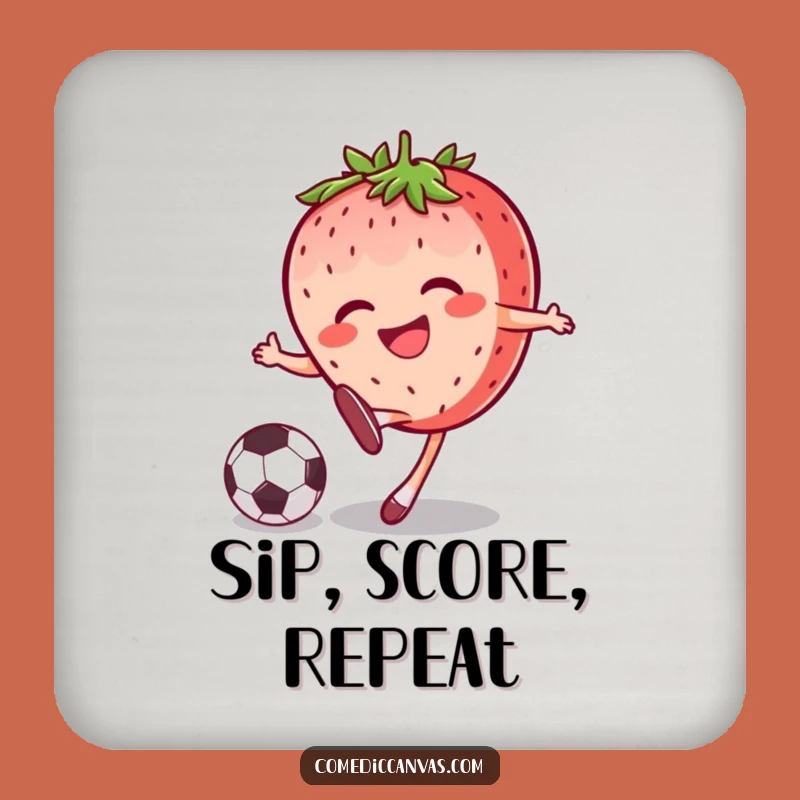Funny Strawberry Soccer Kick Coaster Protect Surfaces with Sweet Fun