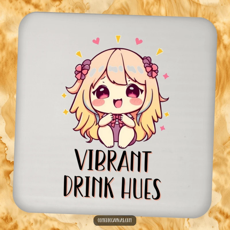 Funny kawaii artist's palette mixing colors, a protective coaster that adds vibrant artistic humor to any setting.
