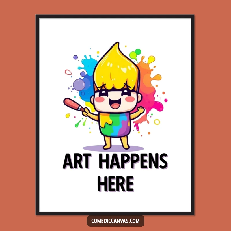 Funny Paintbrush Art Poster: Vibrant Rainbow Splatter for a Cheerful Home Decor Gift