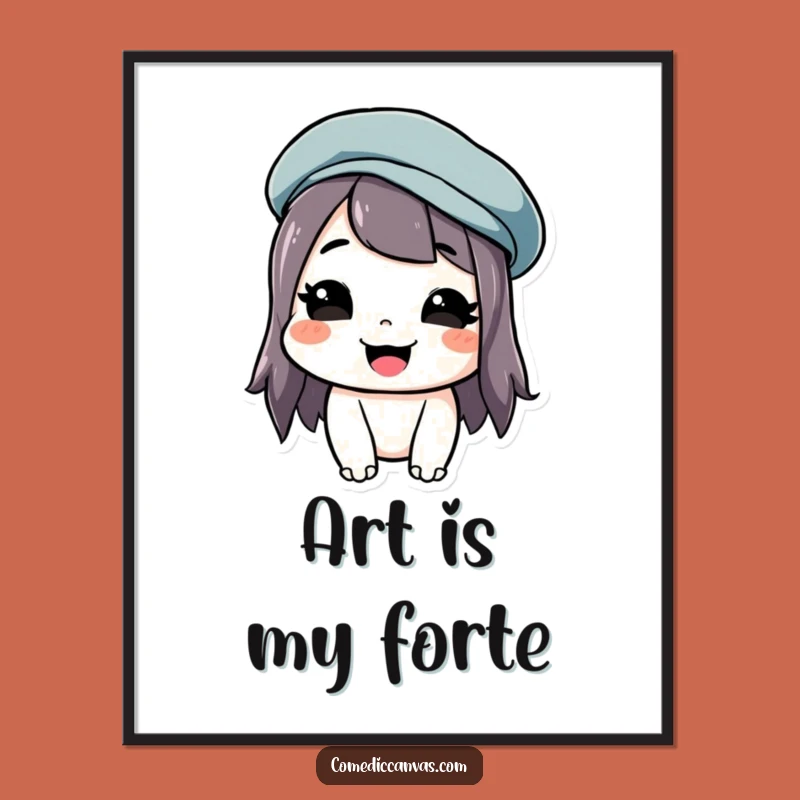 Funny Beret Grin Poster: Parisian Art Character Print, Awesome Funny Gift