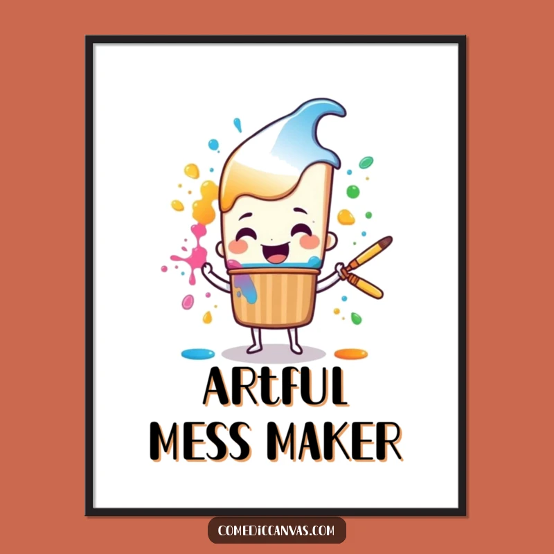 Funny Paint Splatter Poster - Cheerful Brush Character Art Print