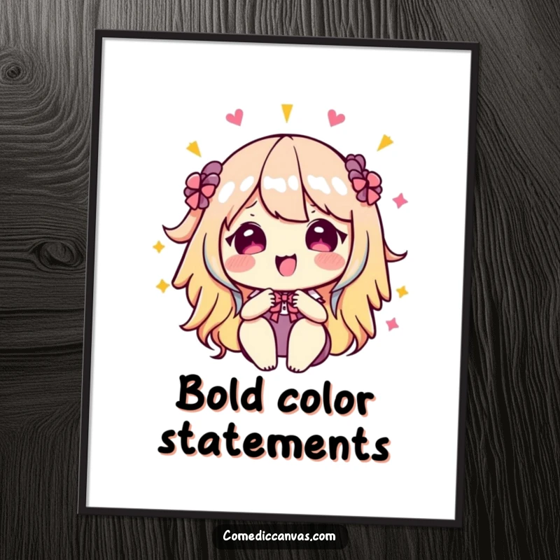 Funny kawaii artist's palette mixing bright, bold colors, an art print that brings vibrant energy and humor to decor.