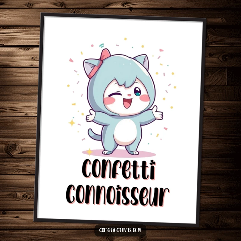 Funny poster featuring a mischievous character playfully throwing glittery confetti, bringing a celebratory and energetic vibe.