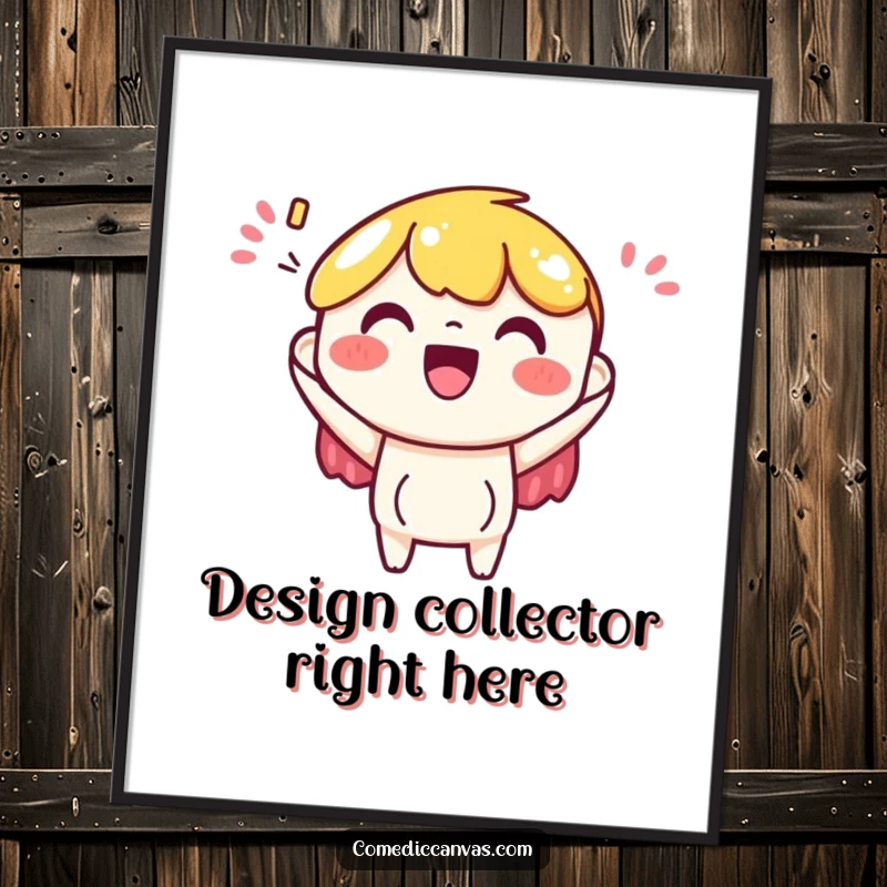Funny poster art of a cheerful art paper character excitedly accepting a colorful design, bringing joy and creative energy to any room.