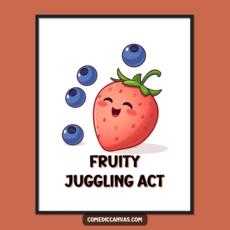 Funny Strawberry Juggling Poster: Whimsical Fruit Art for Your Walls