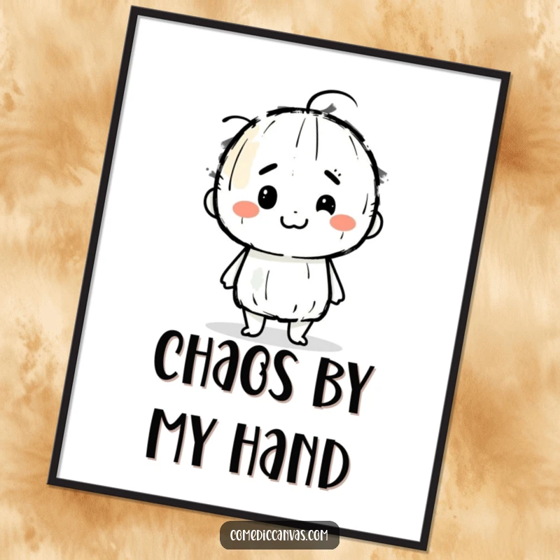 Funny poster art of a determined charcoal stick character joyfully smudging artistic lines, adding a humorous and creative touch to any room.