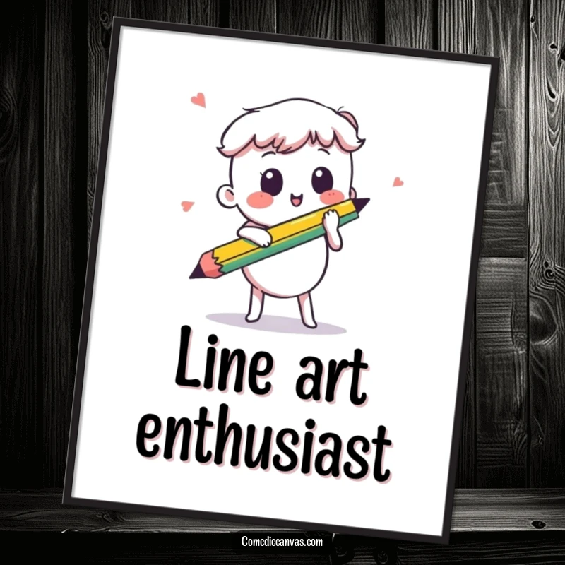 Funny kawaii pencil drawing a swift, bold line, an art print that captures artistic energy and provides humorous decor.