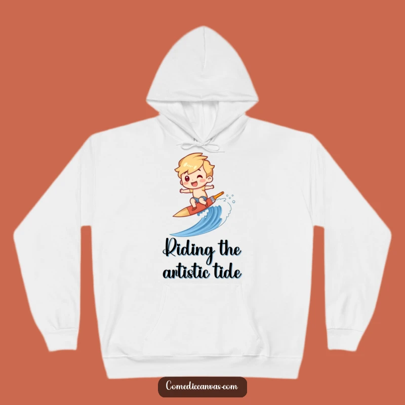 Funny Paintbrush Surfer Hoodie - Cozy, Hilarious Comfort for Artistic Minds