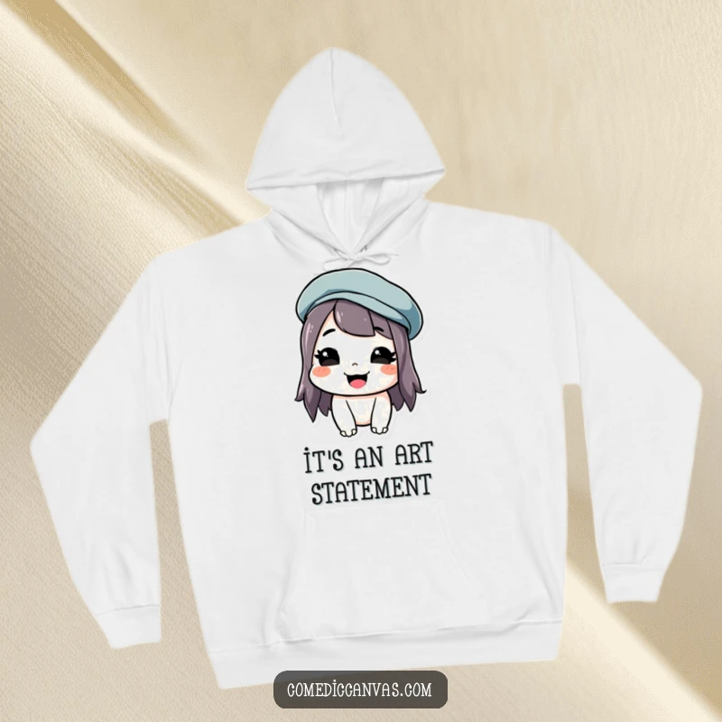 Funny hoodie featuring a smiling artist in a crooked beret, perfect for cozy creative days.
