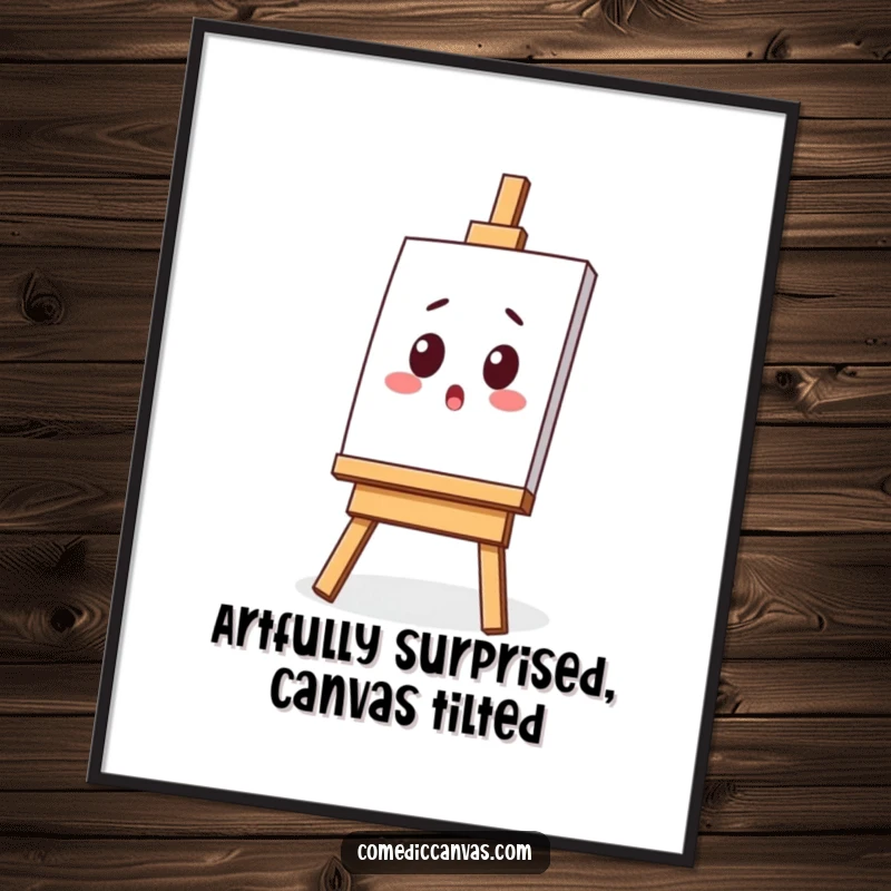 Funny Free Printable Wall Art: A kawaii easel with a tilted canvas displays a look of comical surprise, creating humorous art.