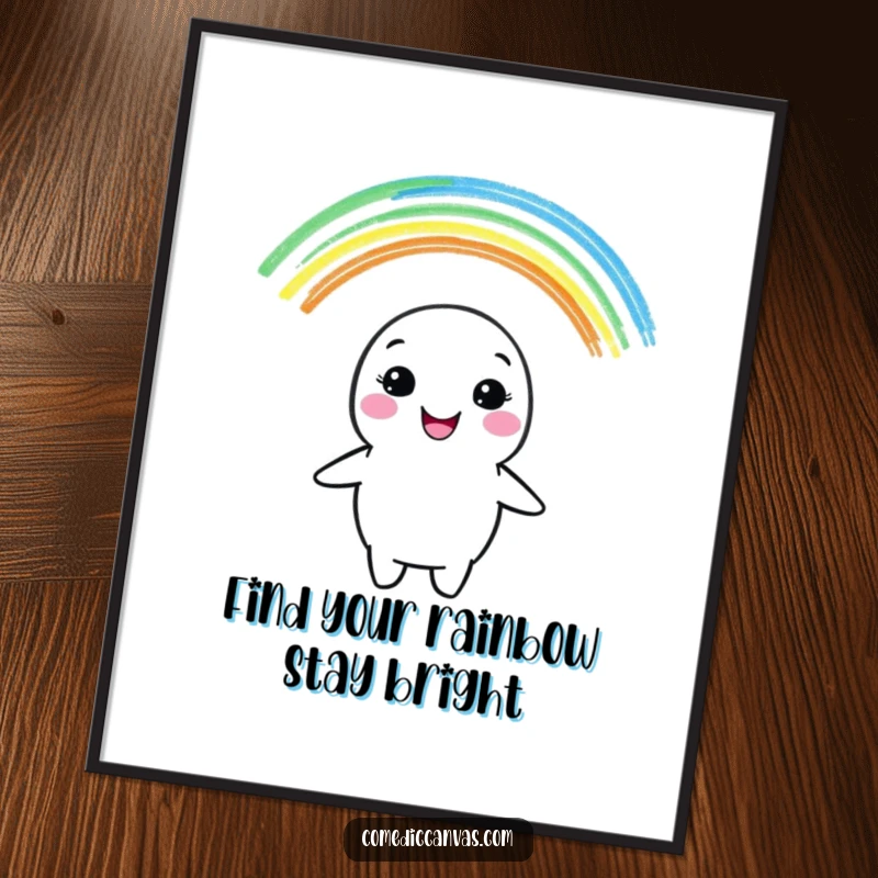 Funny Free Printable Wall Art: A cheerful crayon character drawing a magnificent rainbow, filling the space with color and happiness.