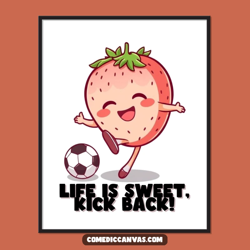 Free Printable Strawberry Soccer Star Funny Wall Art - Playful Downloadable Decor