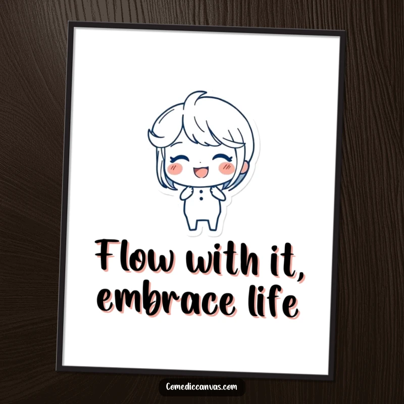 Funny Free Printable Wall Art: Joyful ink pen character creating elegant, flowing artistic strokes, adding a touch of sophisticated humor.