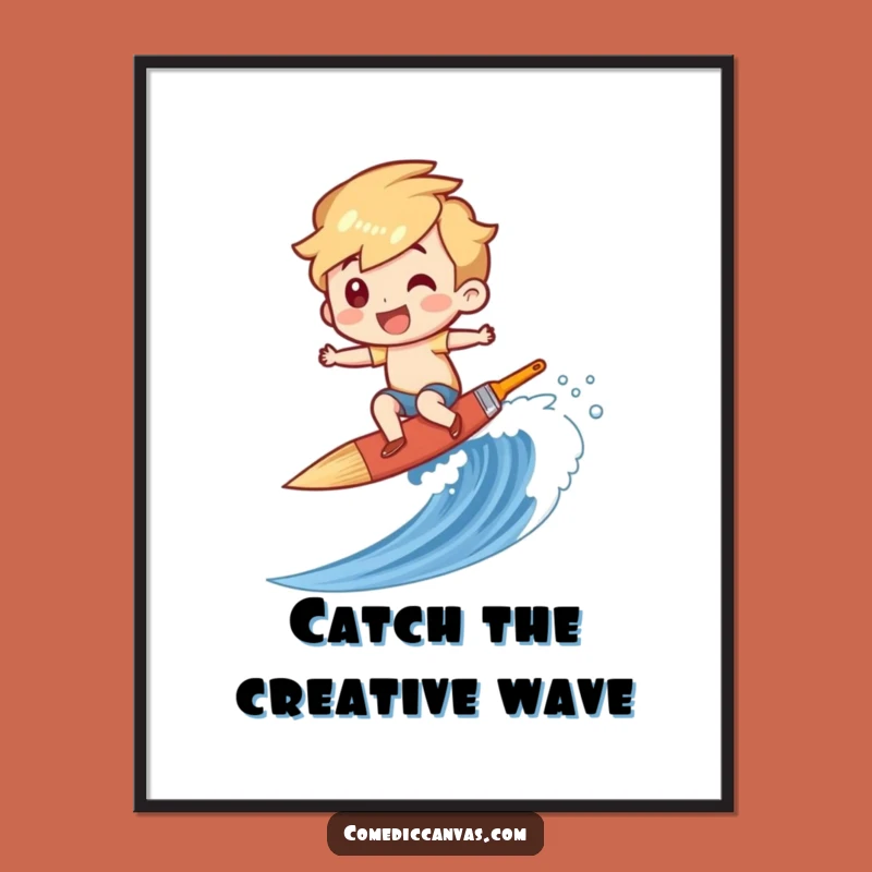 Free Printable Wall Art: Giggling Artist Surfer, Paintbrush Wave Downloadable Decor