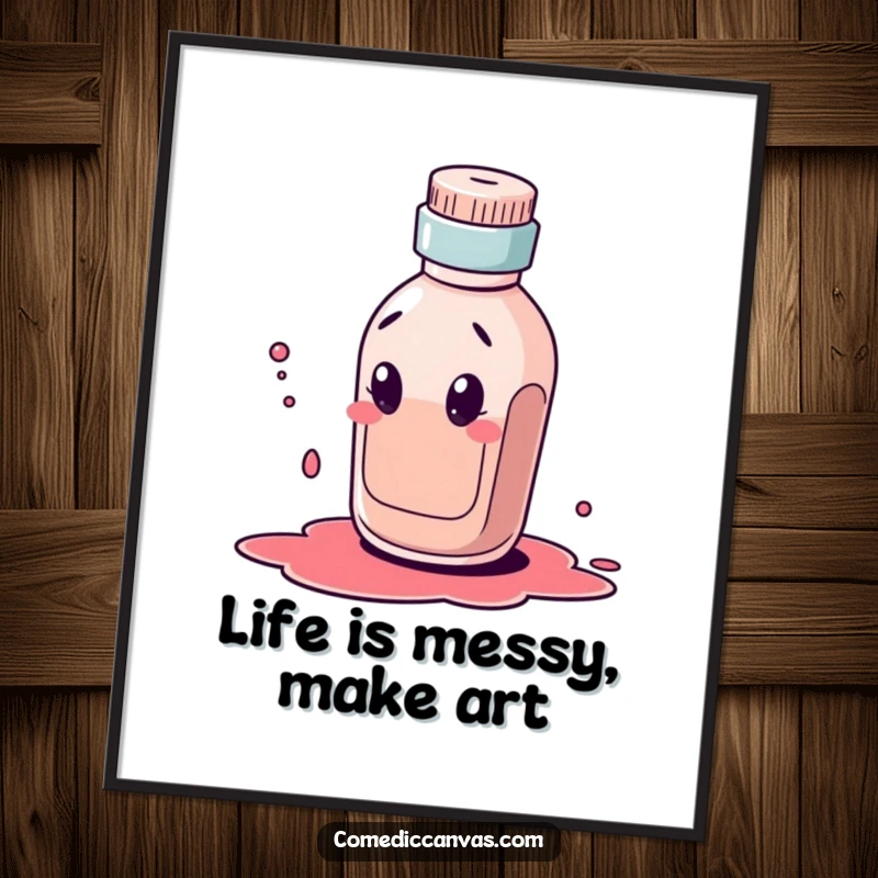 Funny Free Printable Wall Art: A curious ink bottle character is shown dribbling a comical, messy ink blot, adding personality to walls.