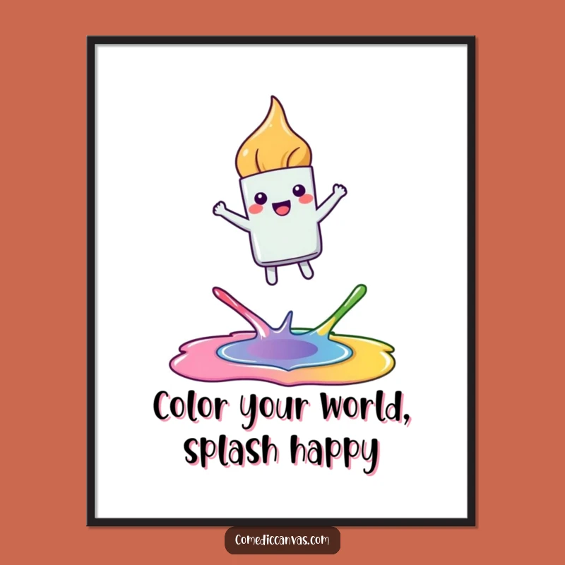 Funny Free Printable Kawaii Wall Art: Joyful Paintbrush Art Downloadable Decor