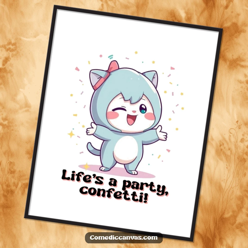 Funny Free Printable Wall Art: Mischievous character gleefully throwing a handful of shimmering glittery confetti.