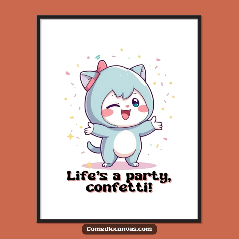Funny Free Printable Wall Art: Confetti Throwing Character, Joyful DIY Downloadable Decor