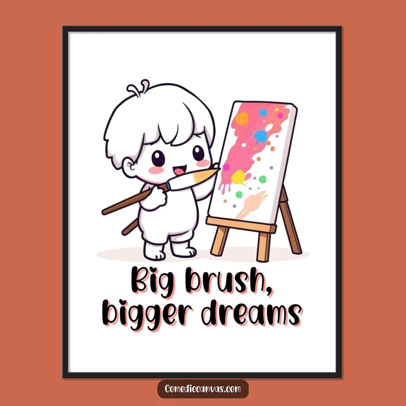 Funny Free Printable Wall Art: Kawaii Artist, Big Brush, Cute Decor