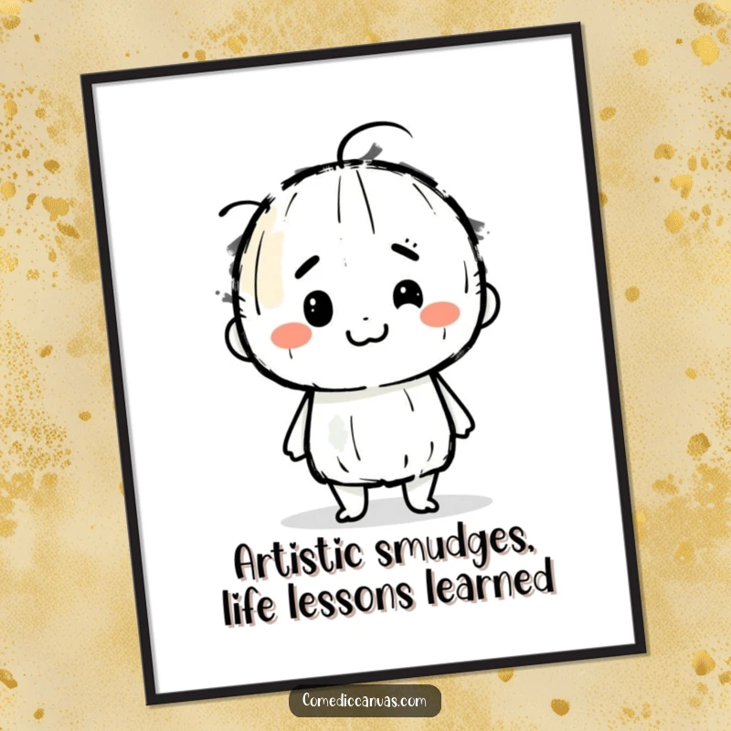 Funny Free Printable Wall Art: A determined charcoal stick character joyfully smudging bold artistic lines with a mischievous expression.