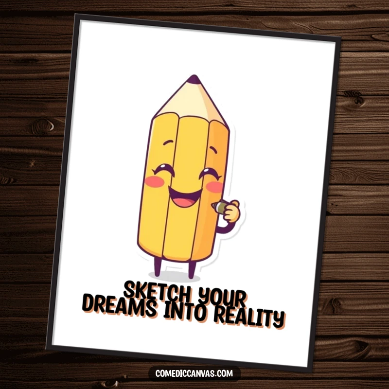 Funny Free Printable Wall Art: A smiling pencil character creating a hilariously silly face, perfect for adding character.