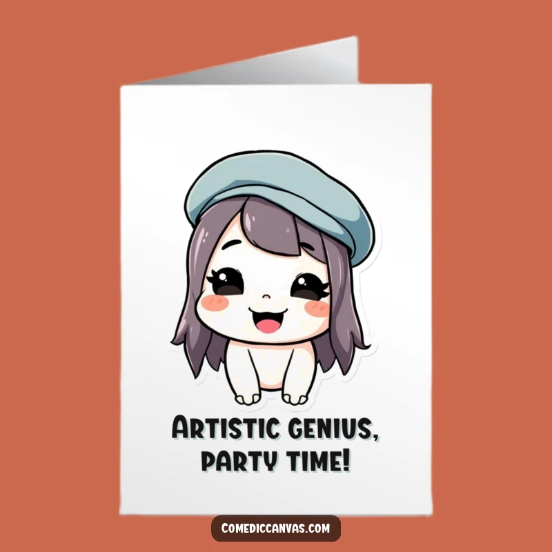 Free Printable Birthday Card: Silly Beret Artist Character Humorous Gift