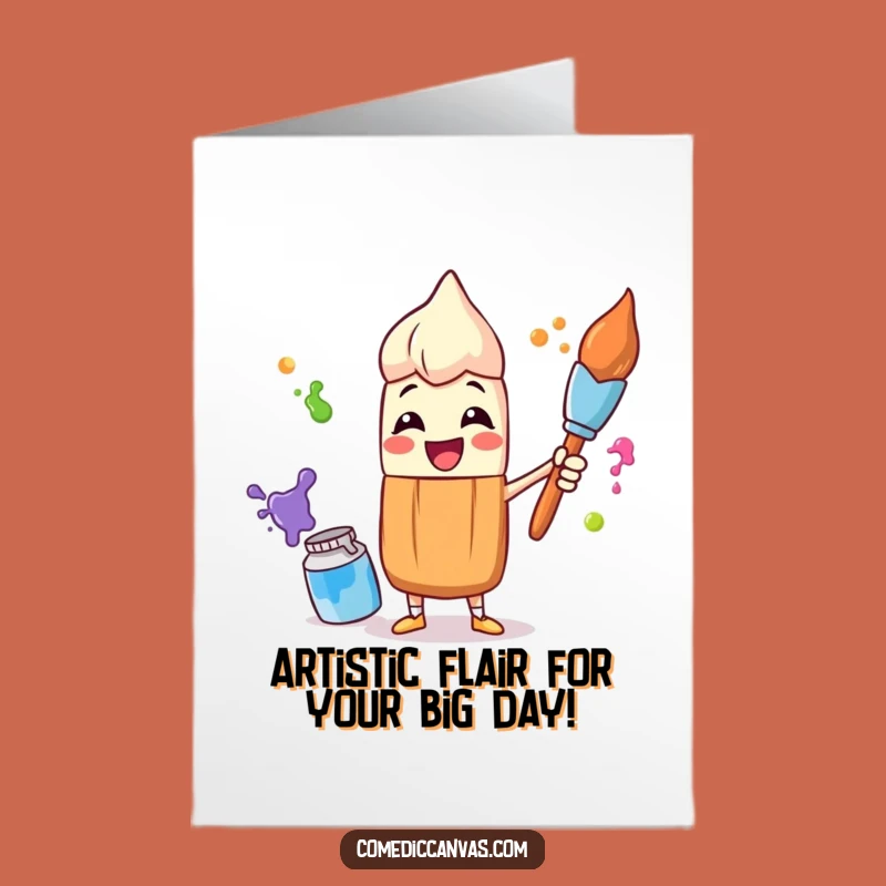 Free Printable Birthday Card: Juggling Paintbrush Character Funny Downloadable Gift