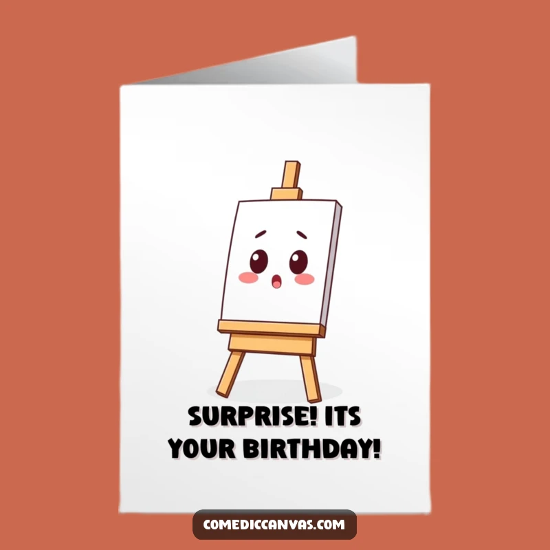Free Printable Kawaii Birthday Card: Surprised Easel Art Humor Downloadable