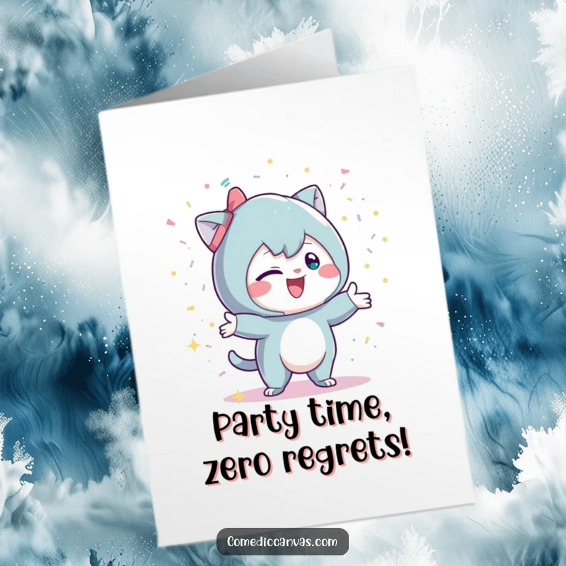 Funny Free Printable Birthday Card: Mischievous character gleefully tossing glittery confetti for a festive birthday.