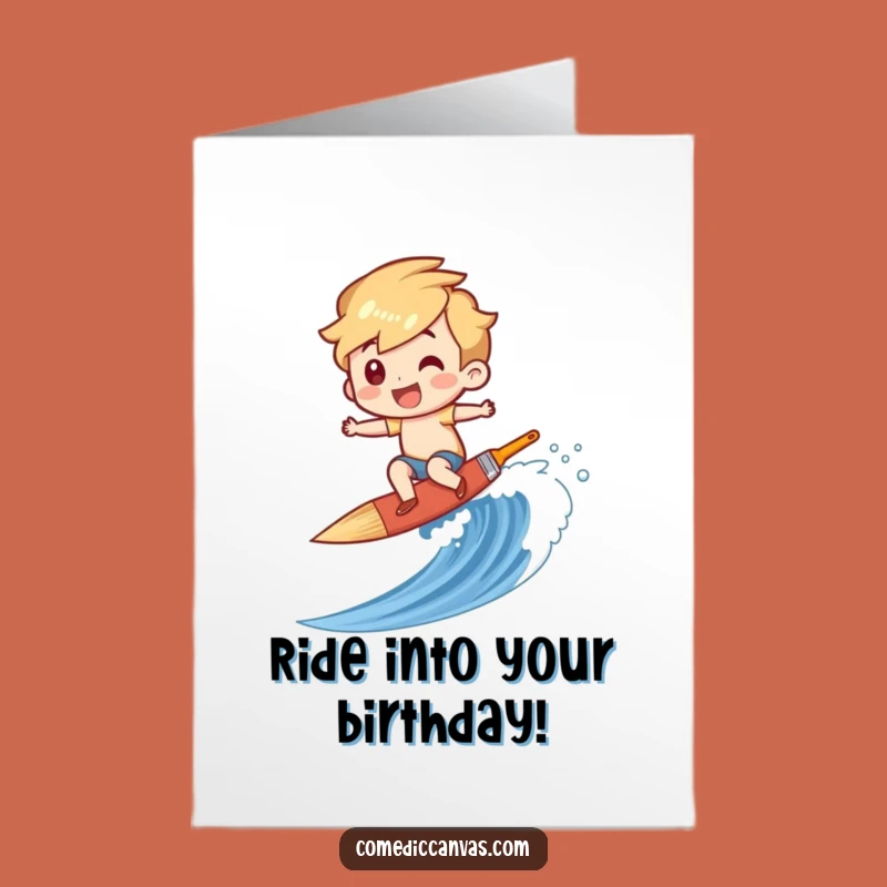 Free Printable Birthday Card: Artistic Fun! Giggling Surfer Character Downloadable Gift