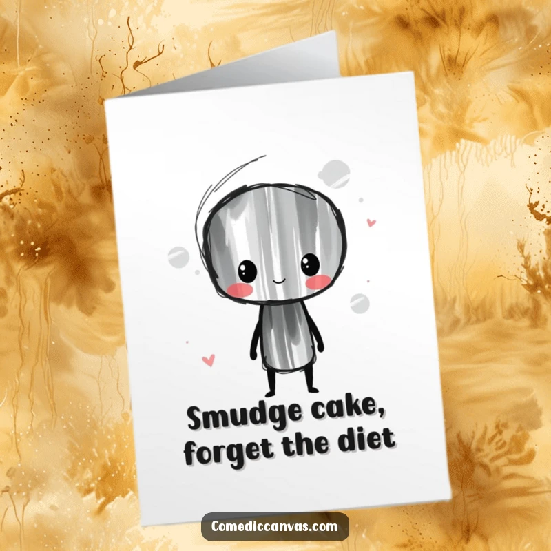 Funny Free Printable Birthday Card: Whimsical charcoal stick character humorously smudging artful lines with a mischievous grin.