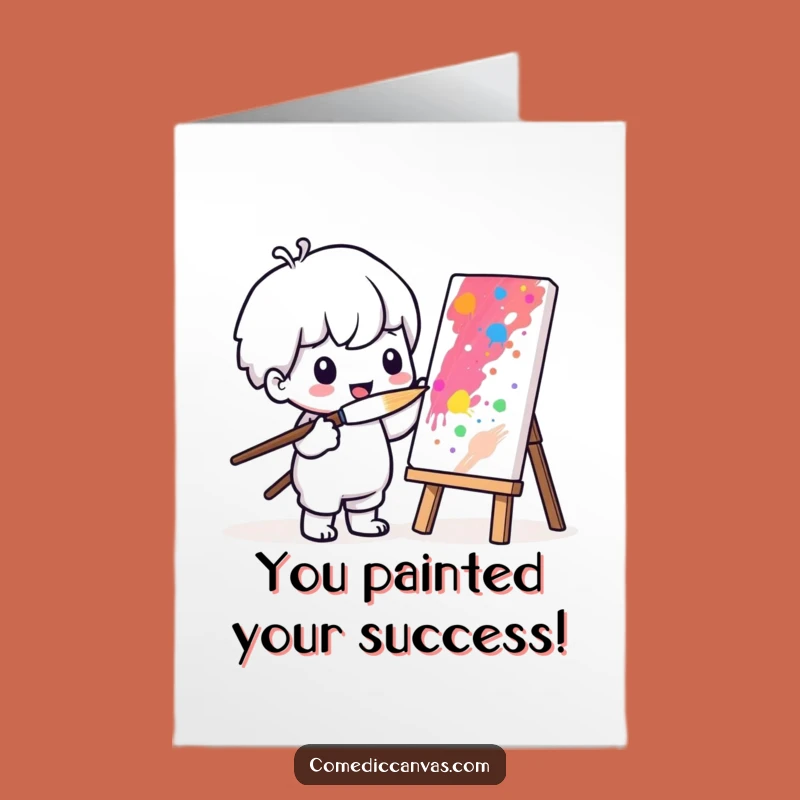 Free Printable Congrats Card: Kawaii Artist, Big Brush, Celebratory Download